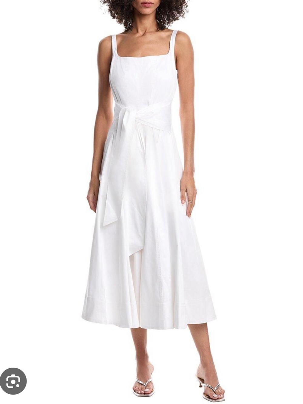 Toccin White Cady Corset Midi Dress with Tie-Waist Sz0 $495
